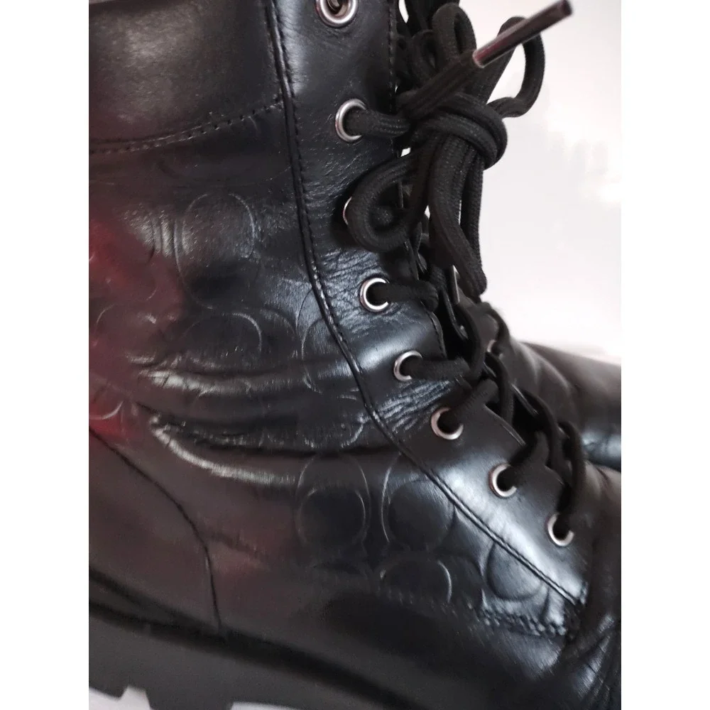 Coach Citysole Tactical Black Leather Lace Up Side Zip Combat Boot Men 11.5D EUC